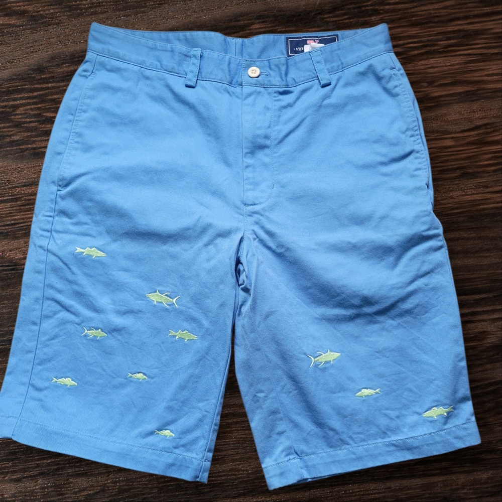 Vineyard Vines Blue Cargo Shorts with Fish Embroidery